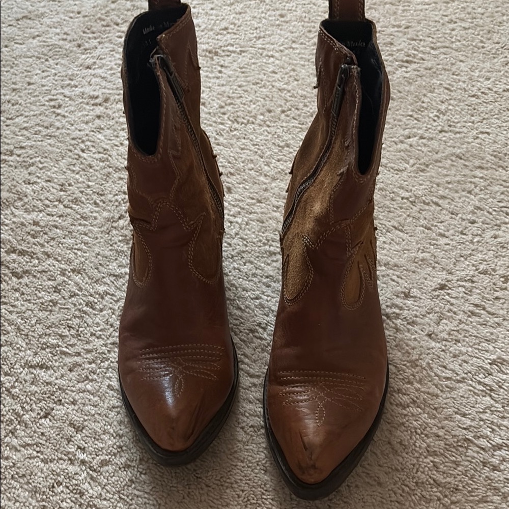Brown Leather Ankle Western Booties